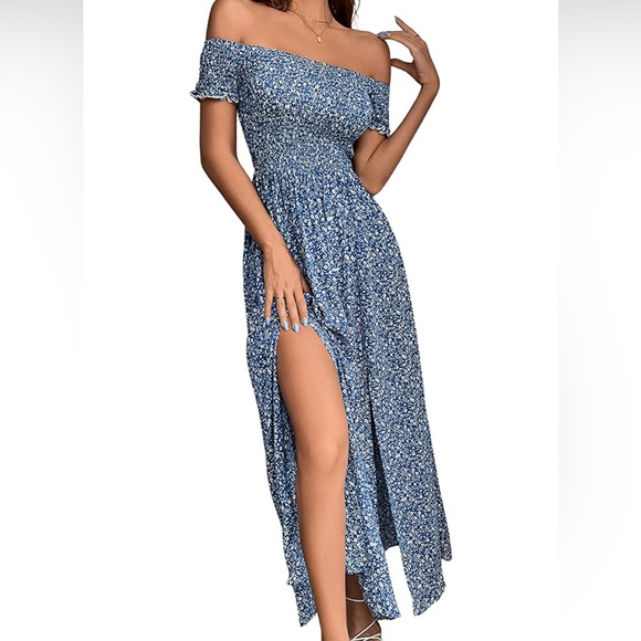 Boho Floral Off-shoulder Maxi A-line Dress - Picture 2 of 4